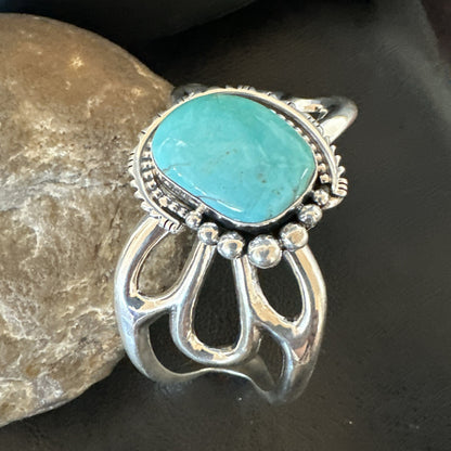 Tufa Women Blue Kingman Turquoise Navajo Sterling Silver Cuff Bracelet 19352