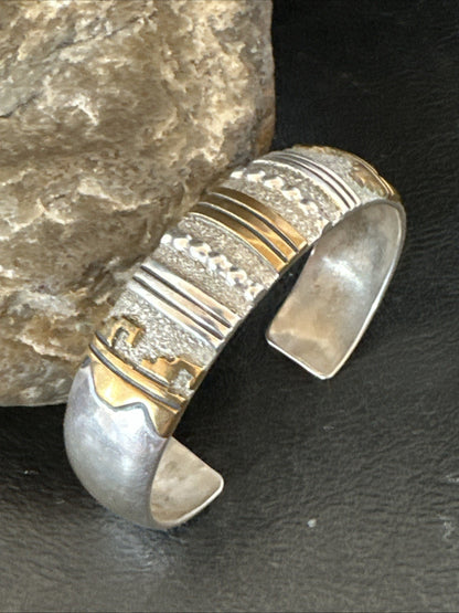 Gold filled Navajo Womens Sterling Silver Cuff Bracelet 6.75" 19700