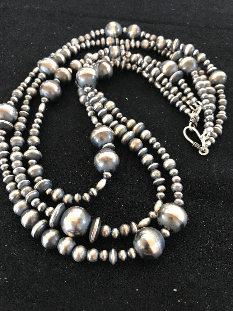 Native American Navajo Pearls Sterling Silver Necklace 3 Strand Removable 94221