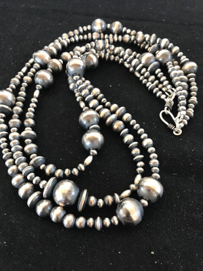 Native American Navajo Pearls Sterling Silver Necklace 3 Strand Removable 94221