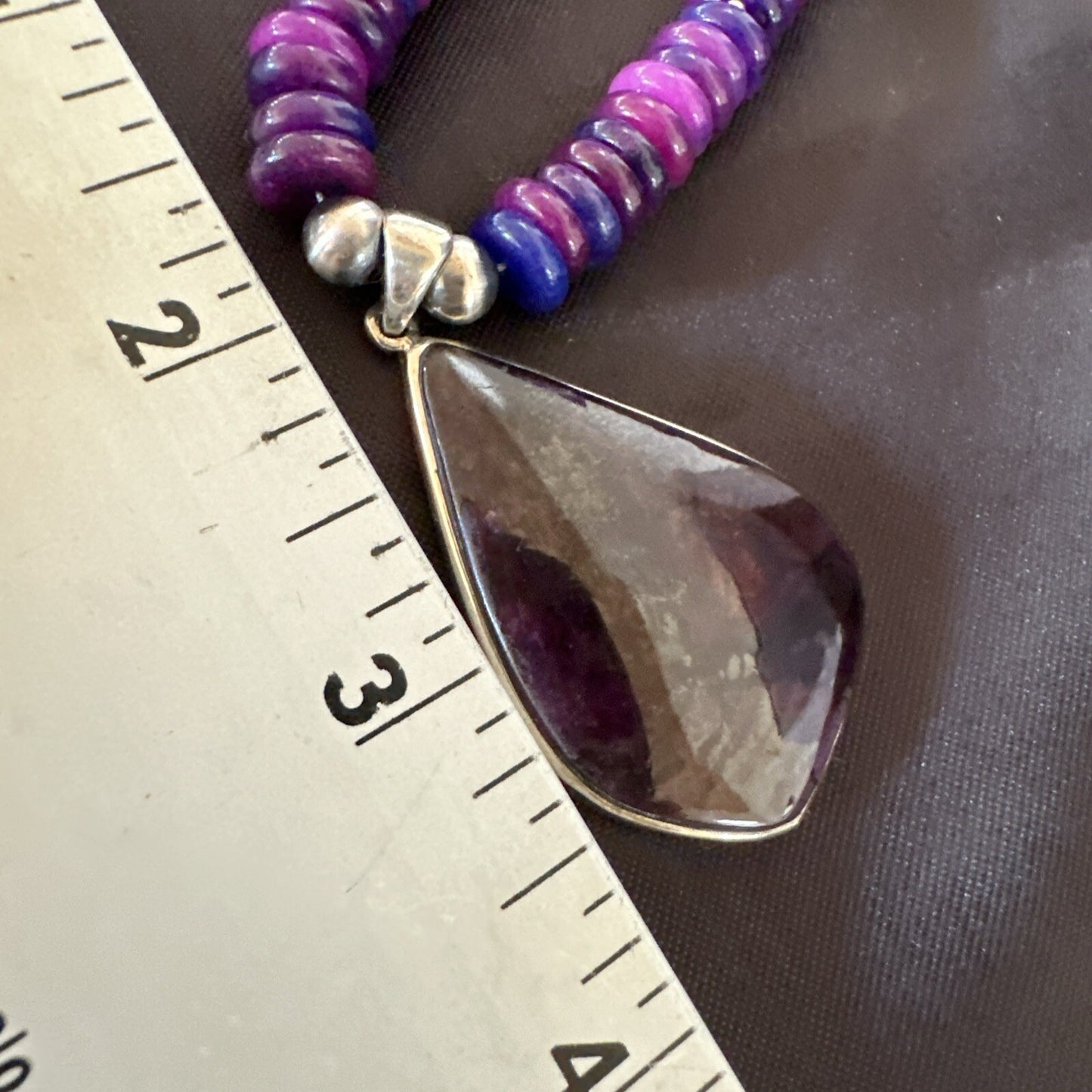 Purple Stone Pendant Navajo Pearls Sterling Silver Necklace 23" 17936