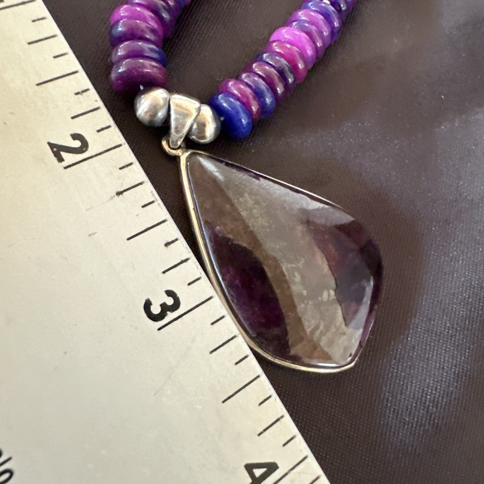 Purple Stone Pendant Navajo Pearls Sterling Silver Necklace 23" 17936