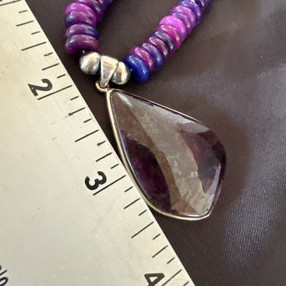 Purple Stone Pendant Navajo Pearls Sterling Silver Necklace 23" 17936