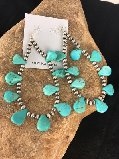 Blue Cluster Turquoise Sterling Silver Earrings 3.5”