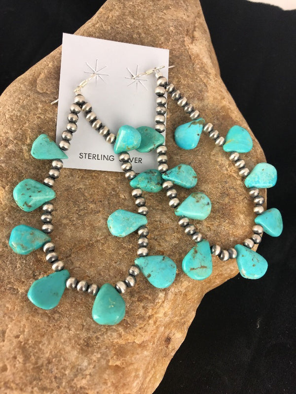Blue Cluster Turquoise Earrings 3.5" | Sterling Silver | Authentic Native American Handmade