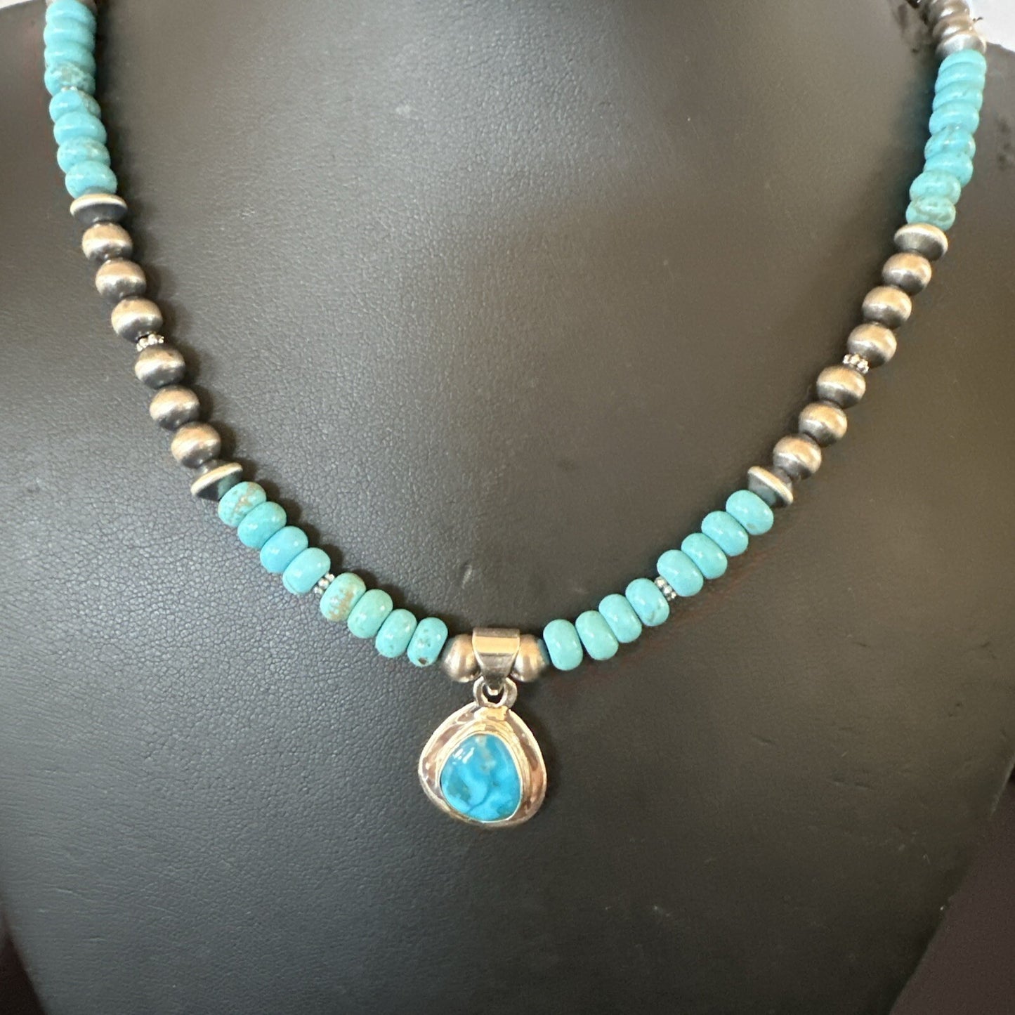 WoMens Blue Kingman Turquoise Pendant Navajo Sterling Silver Necklace 21" 17978
