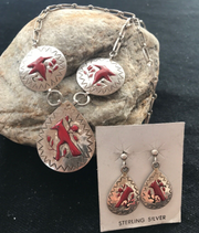 Coral Pendant Zuni Sterling Silver Cardinal Old Pawn Necklace Earrings 01133N