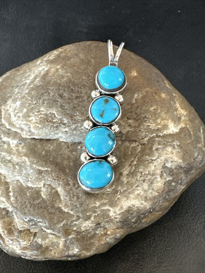 Robin Egg Turquoise 4 Stone Navajo Sterling Silver Cluster Pendant 18336