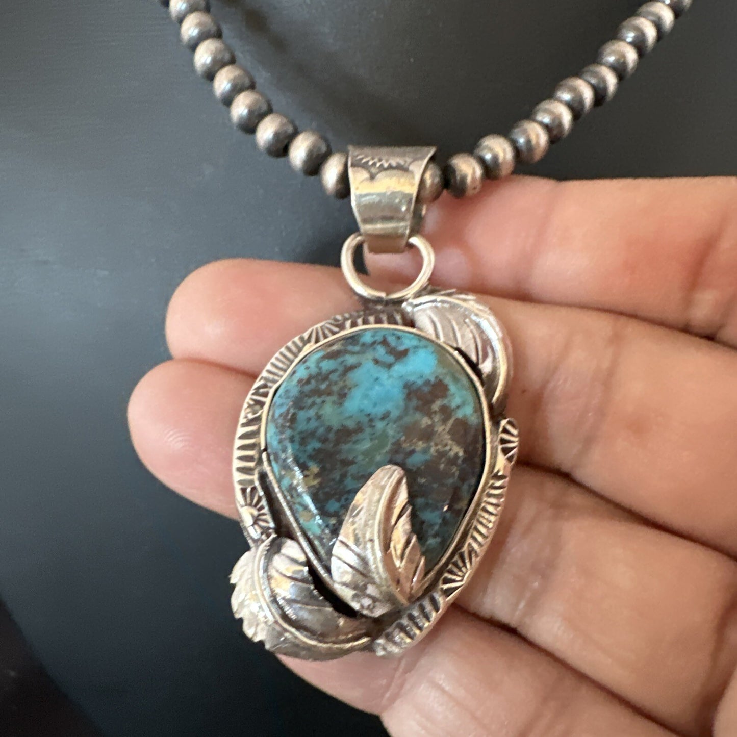 Wild Horse Turquoise Lapis Pendant Navajo Pearls Sterling Silver Necklace 15650
