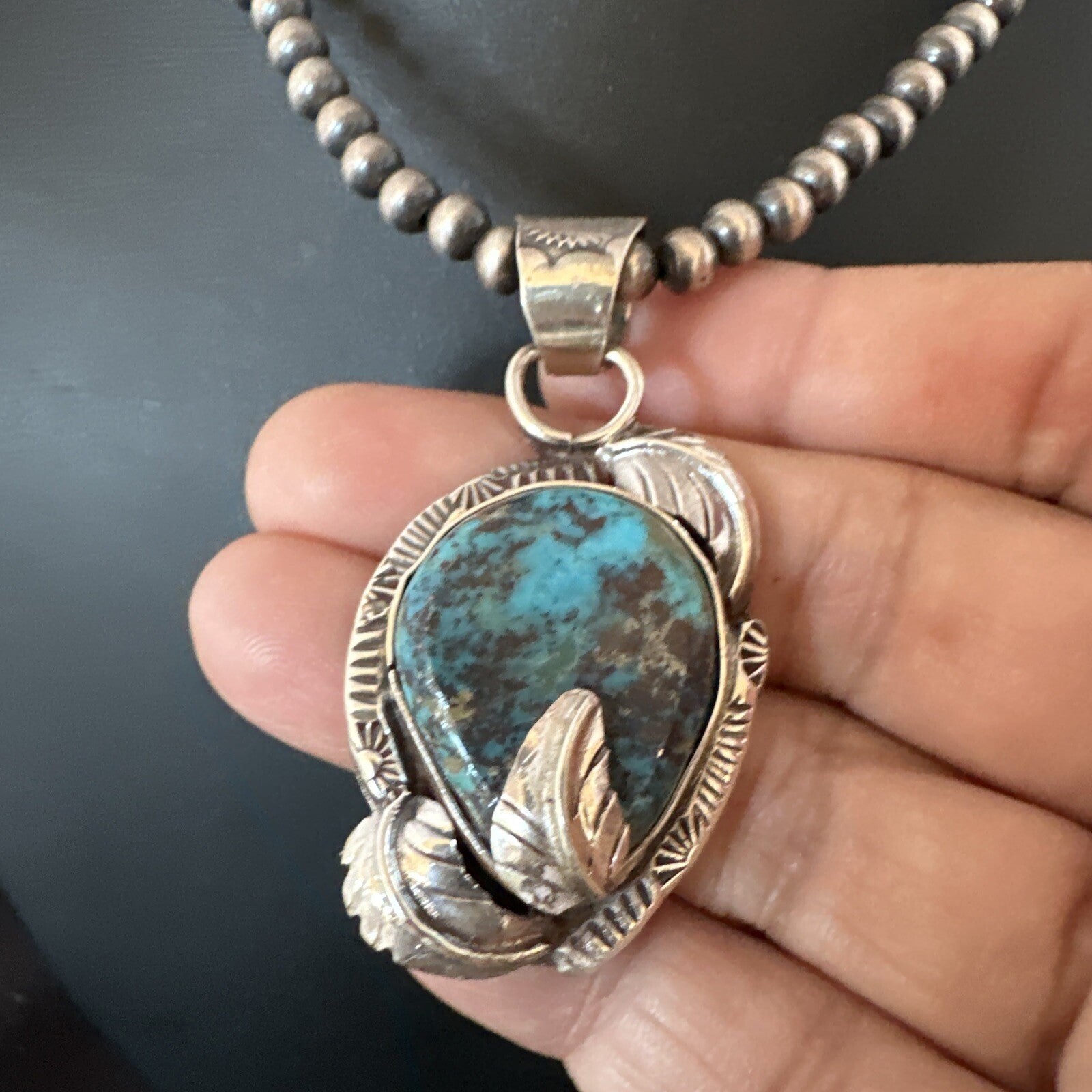 Wild Horse Turquoise Lapis Pendant Navajo Pearls Sterling Silver Necklace 15650