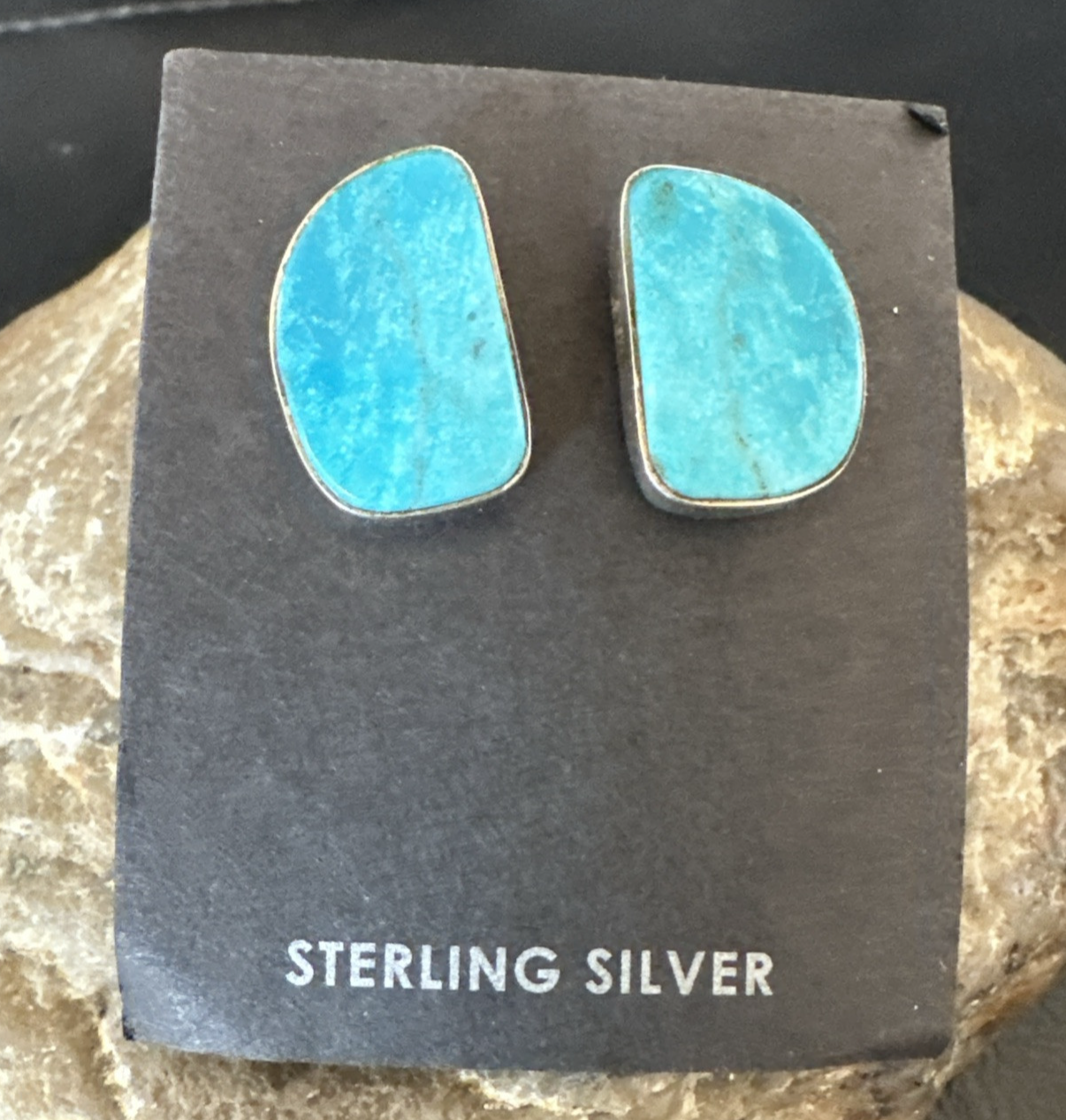 Blue Kingman Turquoise Navajo Sterling Silver Post Stud Earrings 18950