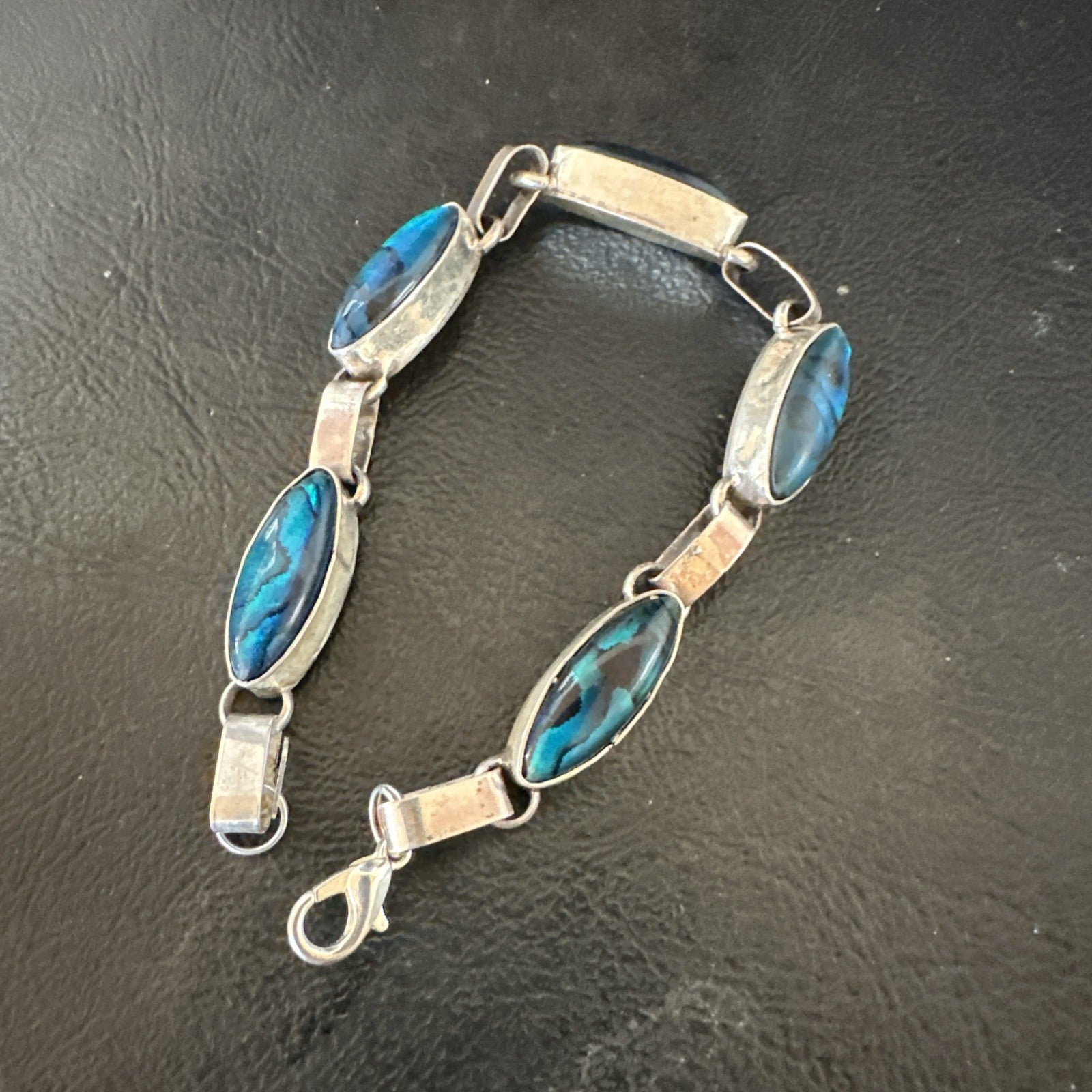 Women Old Pawn Blue Pava Shell Navajo Sterling Silver Link Bracelet 8” 19799