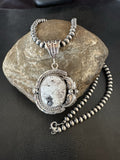 White Buffalo Turquoise Pendant Navajo Pearls Necklace | Sterling Silver | Authentic Native American Handmade | 19375