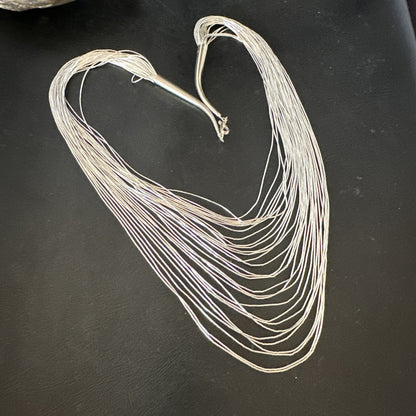 Graduated Bib Heishi Liquid All Sterling Silver 30S Necklace 24" 17243
