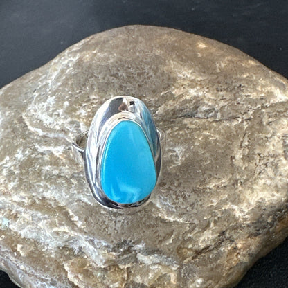 Southwestern Sterling Silver Blue Kingman Turquoise Ring Size 8 18519