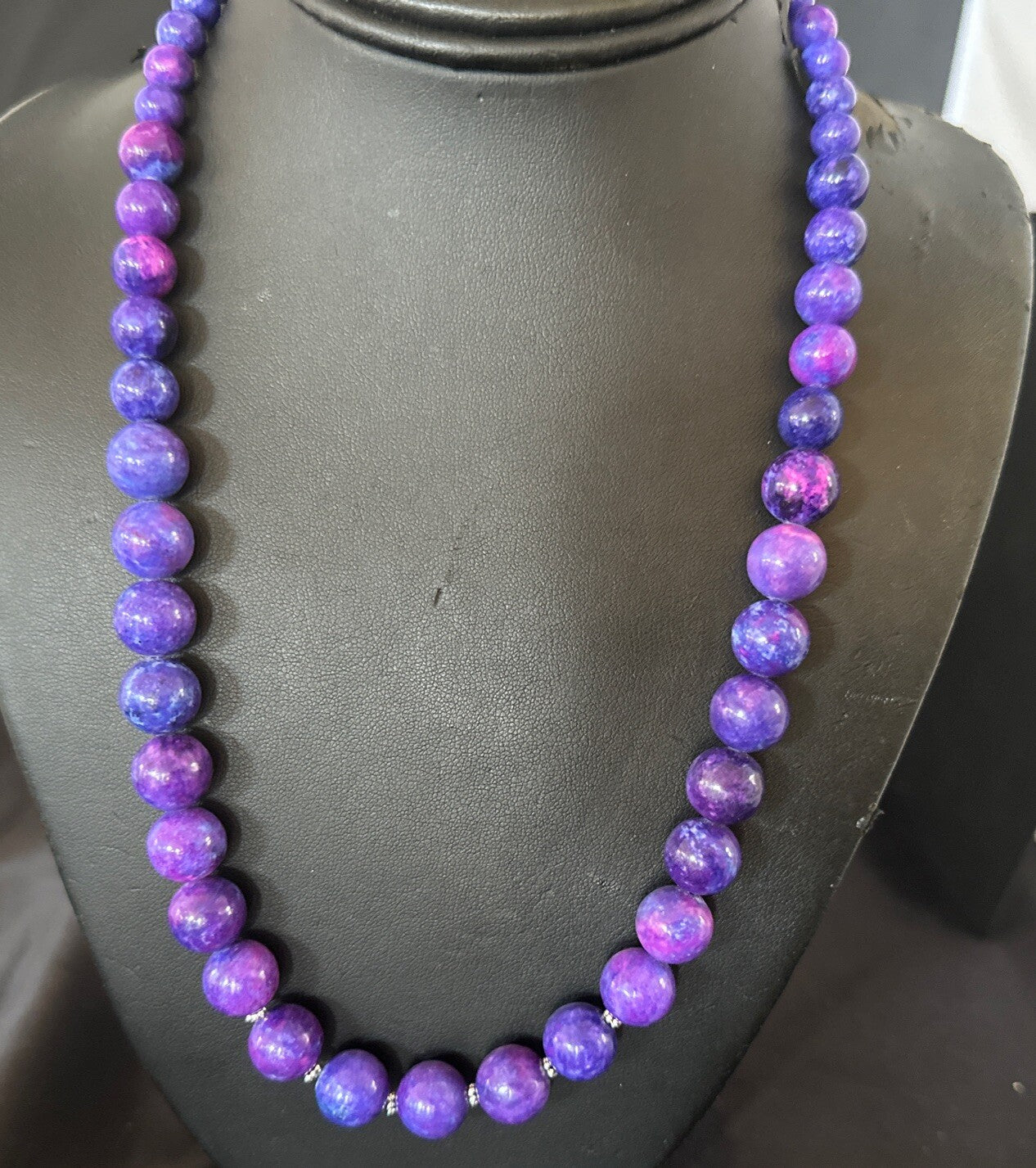 Royal  Purple Stone Graduated Bead Navajo Sterling Silver Necklace 21” 18076