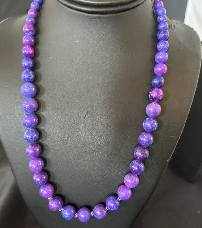 Royal  Purple Stone Graduated Bead Navajo Sterling Silver Necklace 21” 18076