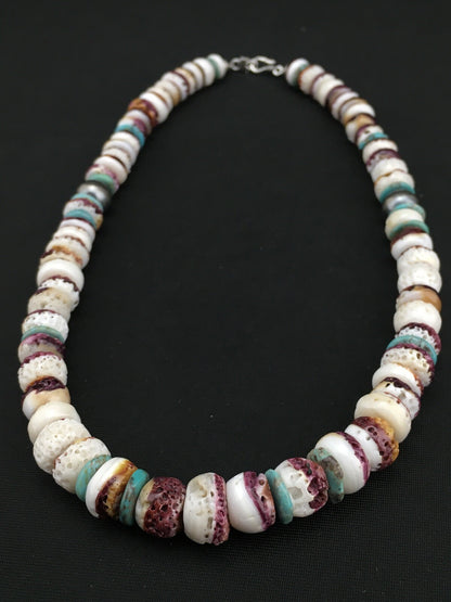 Purple Spiny Oyster & Turquoise Navajo Indian Sterling Necklace 20" 02519