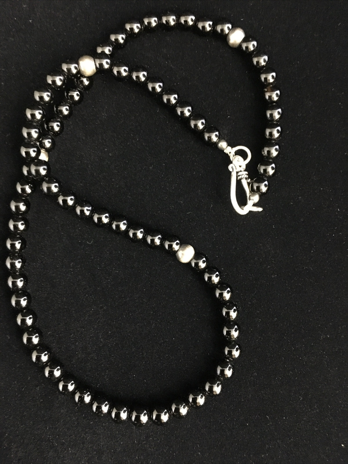 Black Onyx Navajo Sterling Silver Necklace 18” 10026