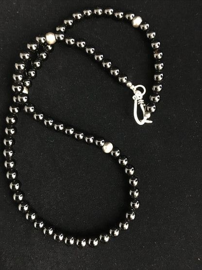 Black Onyx Navajo Sterling Silver Necklace 18” 10026