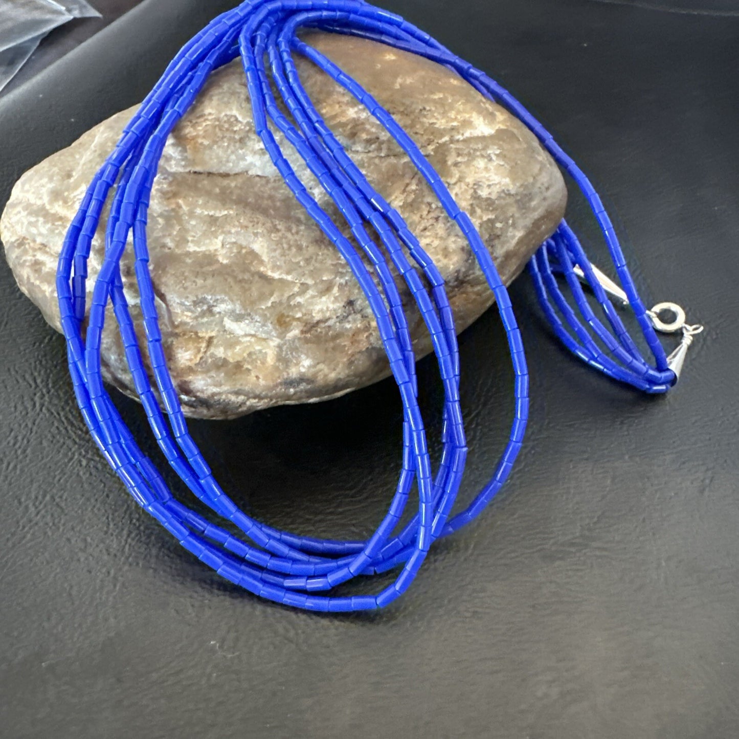 Navajo Lapis 5S Sterling Silver Tube Heishi Bead Necklace 19” 18102