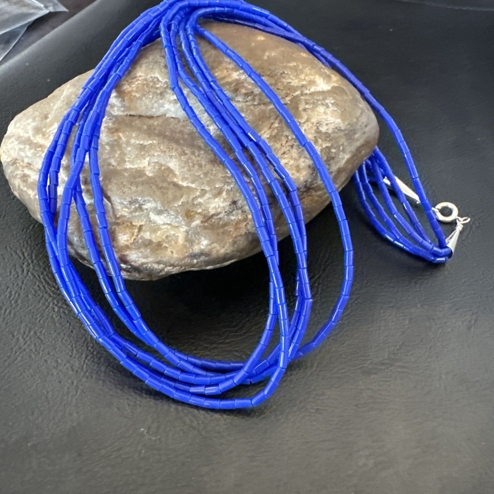 Navajo Lapis 5S Sterling Silver Tube Heishi Bead Necklace 19” 18102