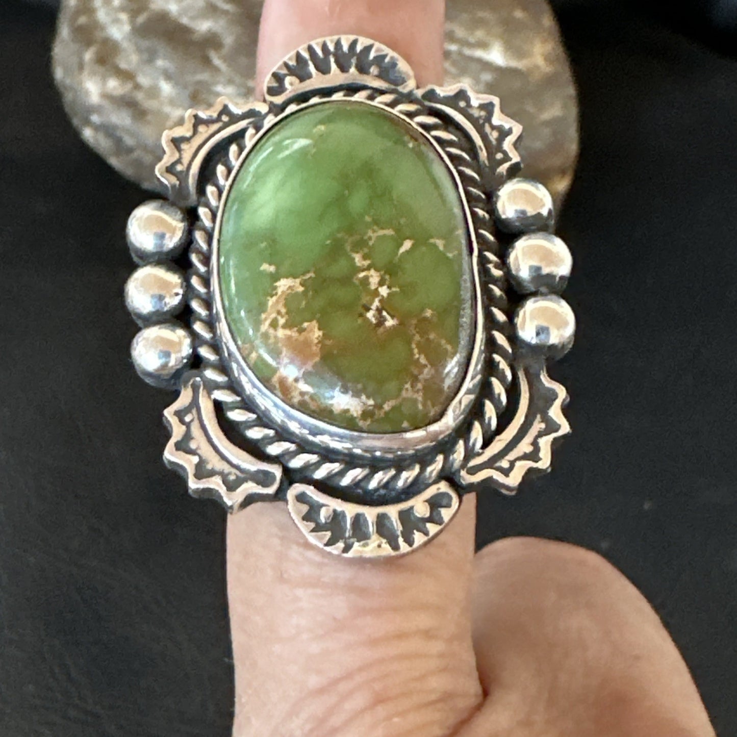 H Joe Womens Navajo Sterling Silver Green Turquoise Ring Size 6.5 19358