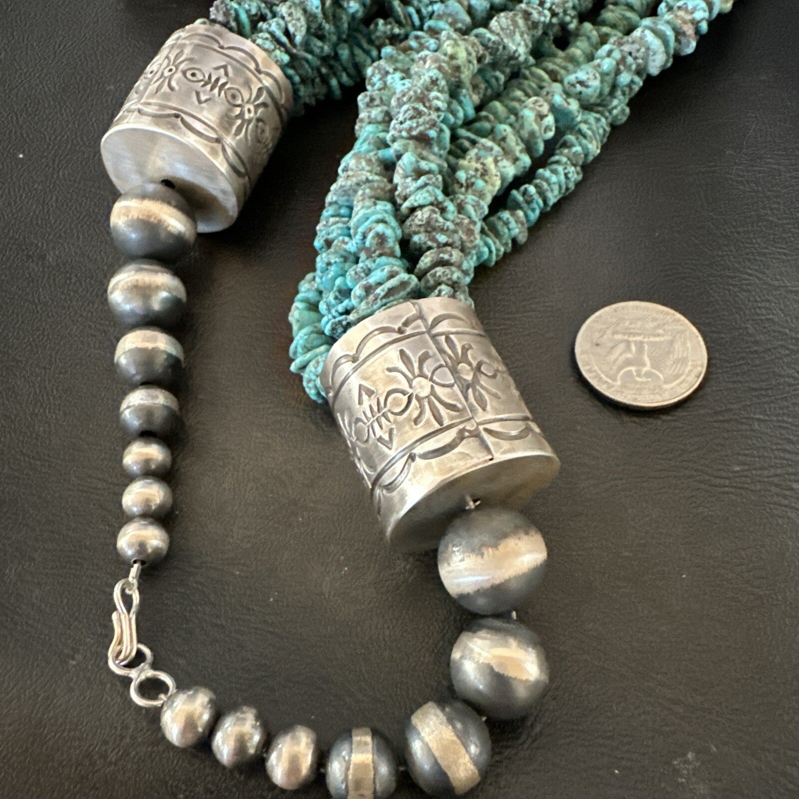 XL Navajo Blue Kingman Turquoise Sterling Silver 7S Turquoise Necklace 23” 18664