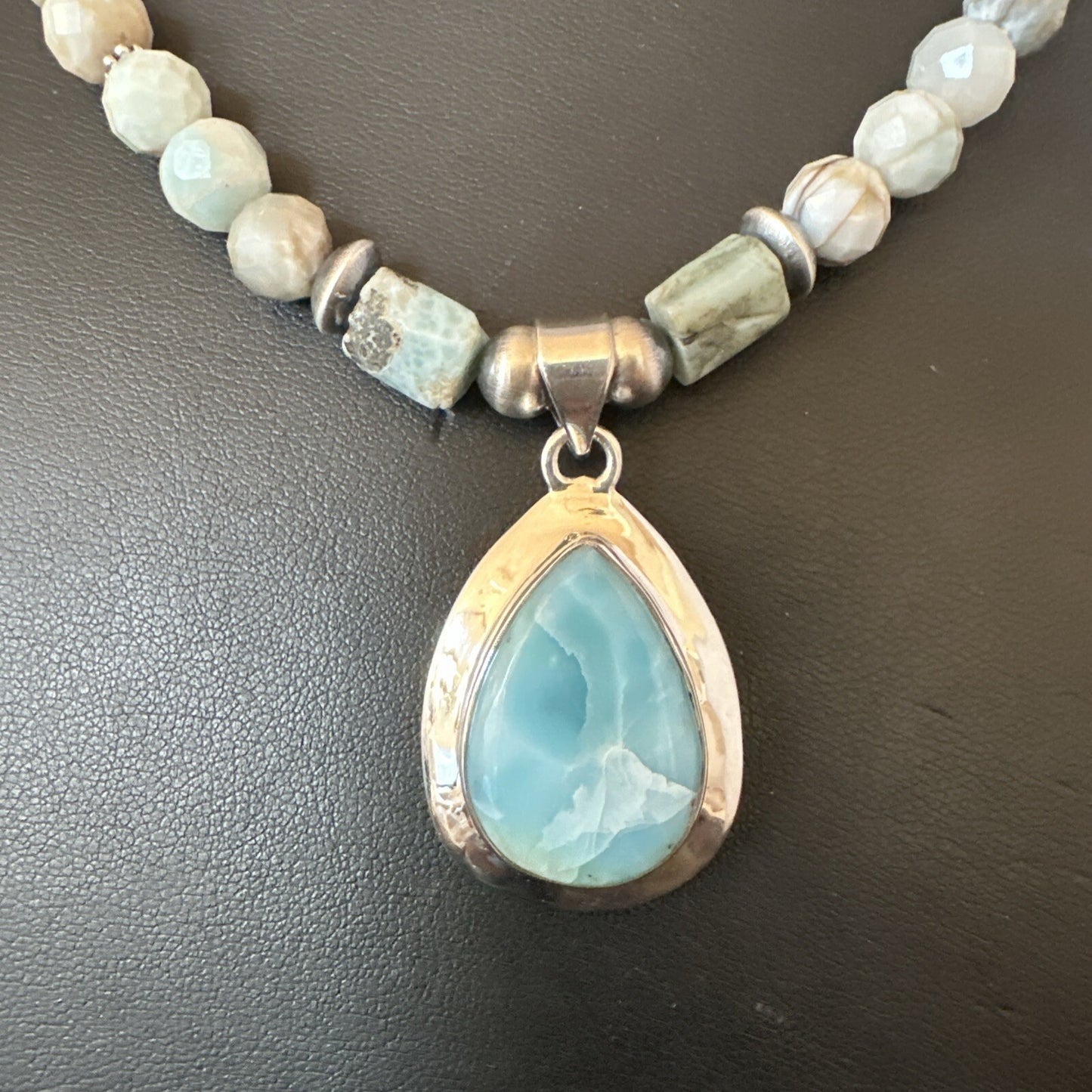 Blue Larimar Pendant Navajo Sterling Silver Natural Necklace 21" 17760