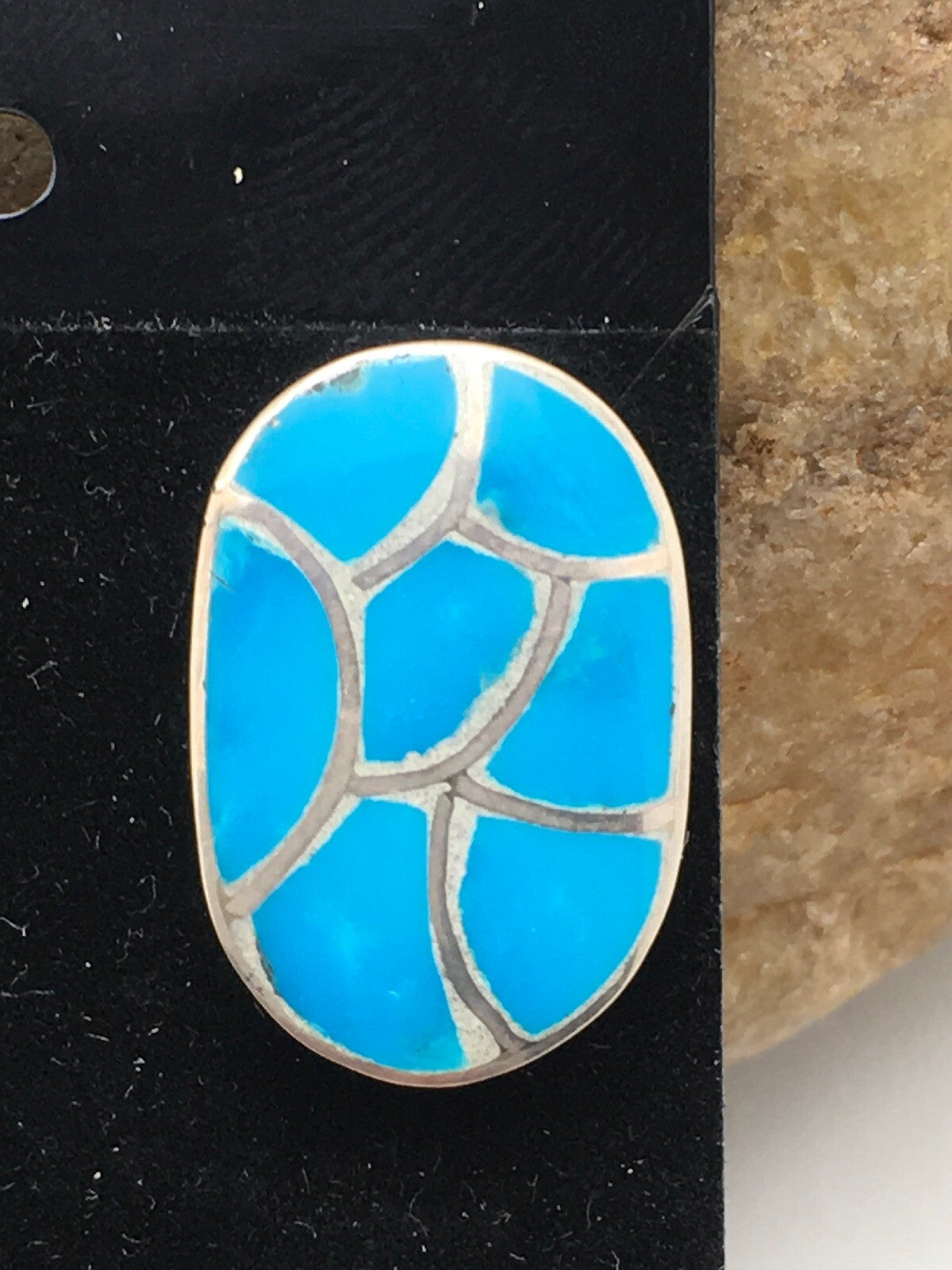 Blue Turquoise Zuni Sterling Silver Inlay Earrings 1.25" 1072