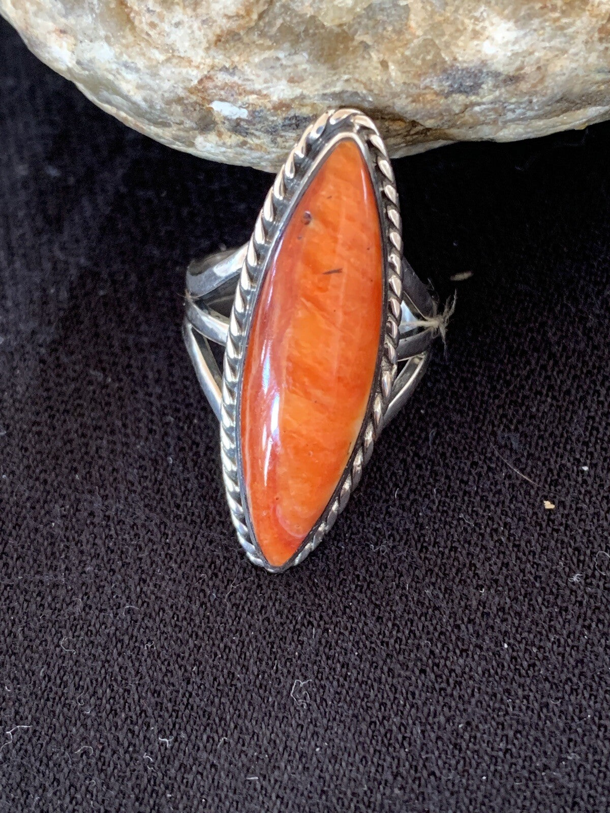 Red Spiny Oyster Navajo Sterling Silver Ring Size 5.5 14693