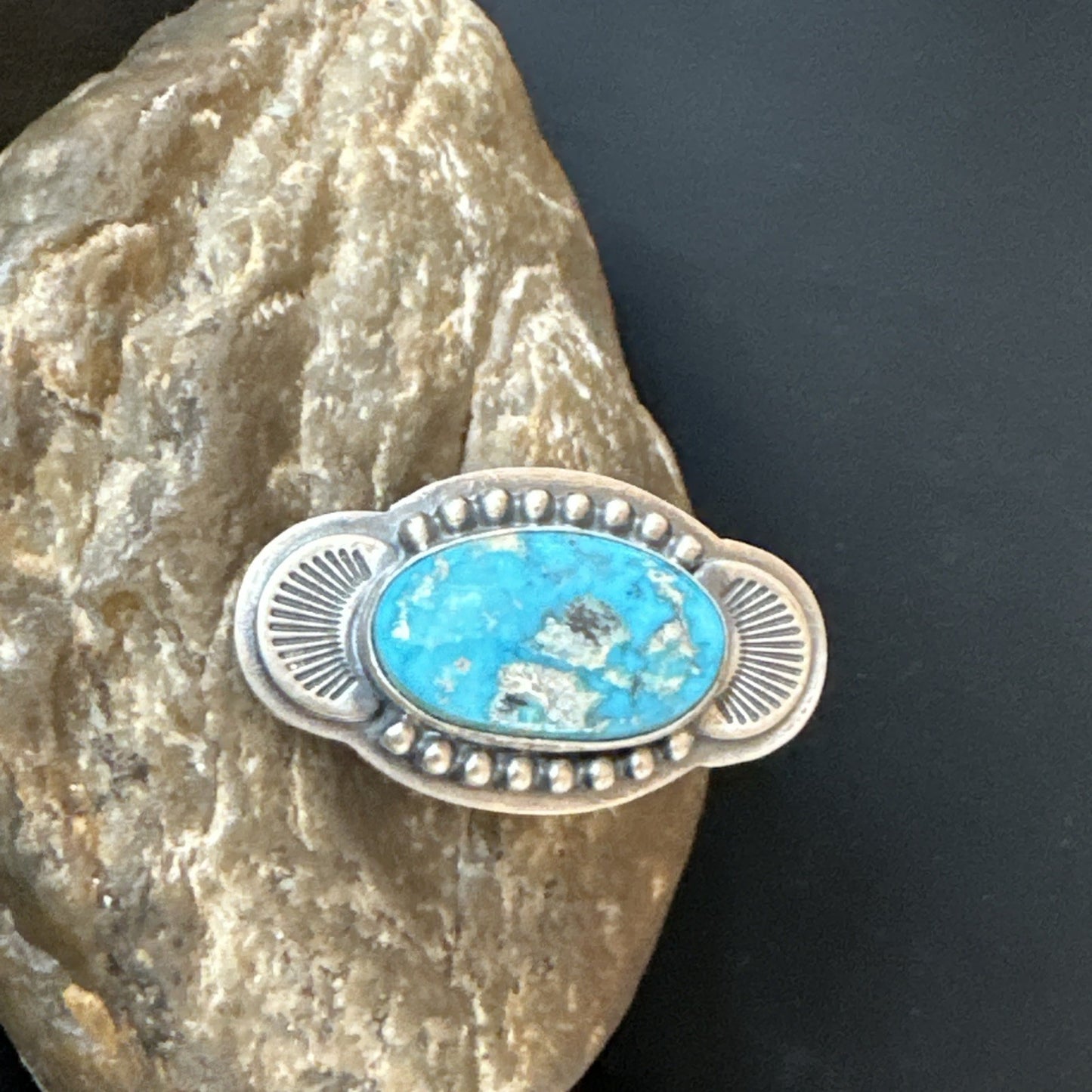 WoMens Blue Kingman Turquoise Navajo Sterling Silver Adjustable Ring Sz 8 19418