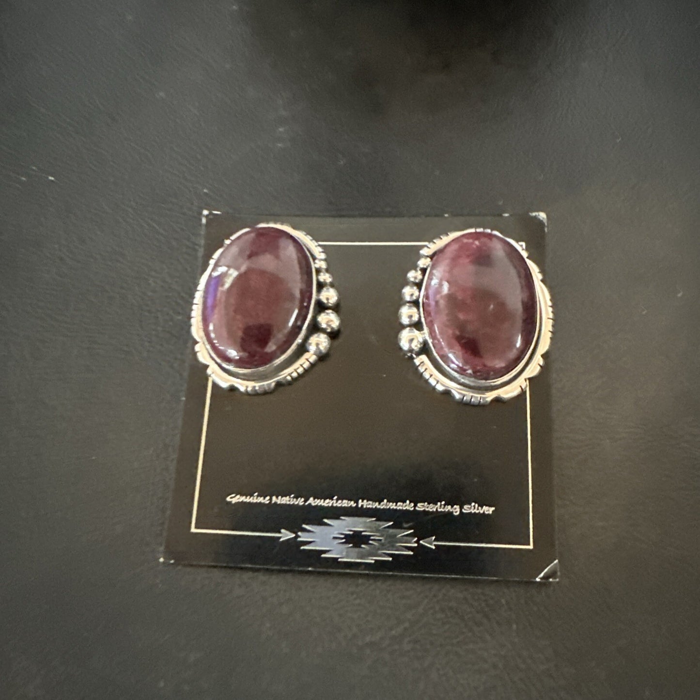 Purple Spiny Oyster Navajo Sterling Silver Stud Post Earrings 1" 18739