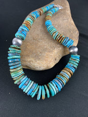 Men's Blue Green Turquoise Navajo Necklace A3 | Sterling Silver | Authentic Native American Handmade