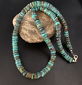 Blue Turquoise 12mm Heishi Necklace 24" | Sterling Silver | Authentic Native American Handmade | 13448