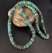 Blue Turquoise 12mm Heishi Necklace 24" | Sterling Silver | Authentic Native American Handmade | 13448