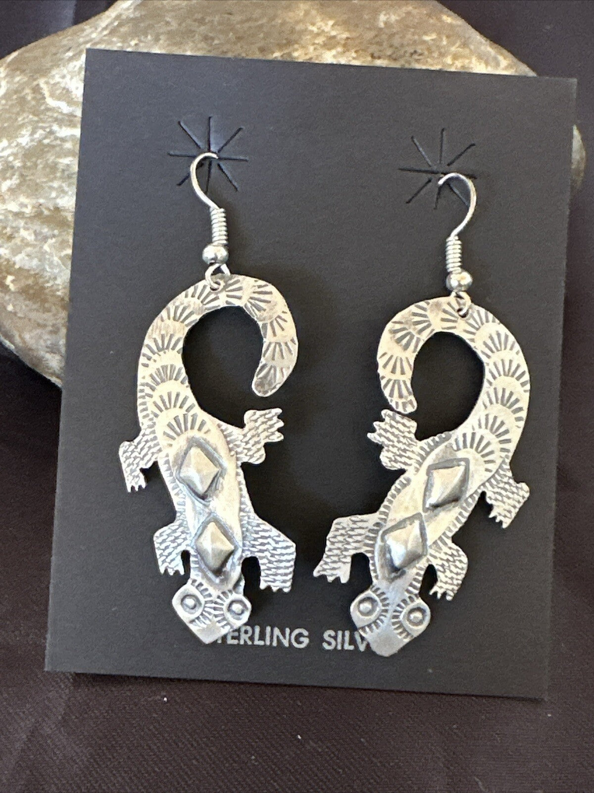 Popular Gecko Navajo Stamped Sterling Silver Stamped Handmade Earrings 17952