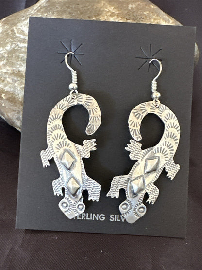 Popular Gecko Navajo Stamped Sterling Silver Stamped Handmade Earrings 17952