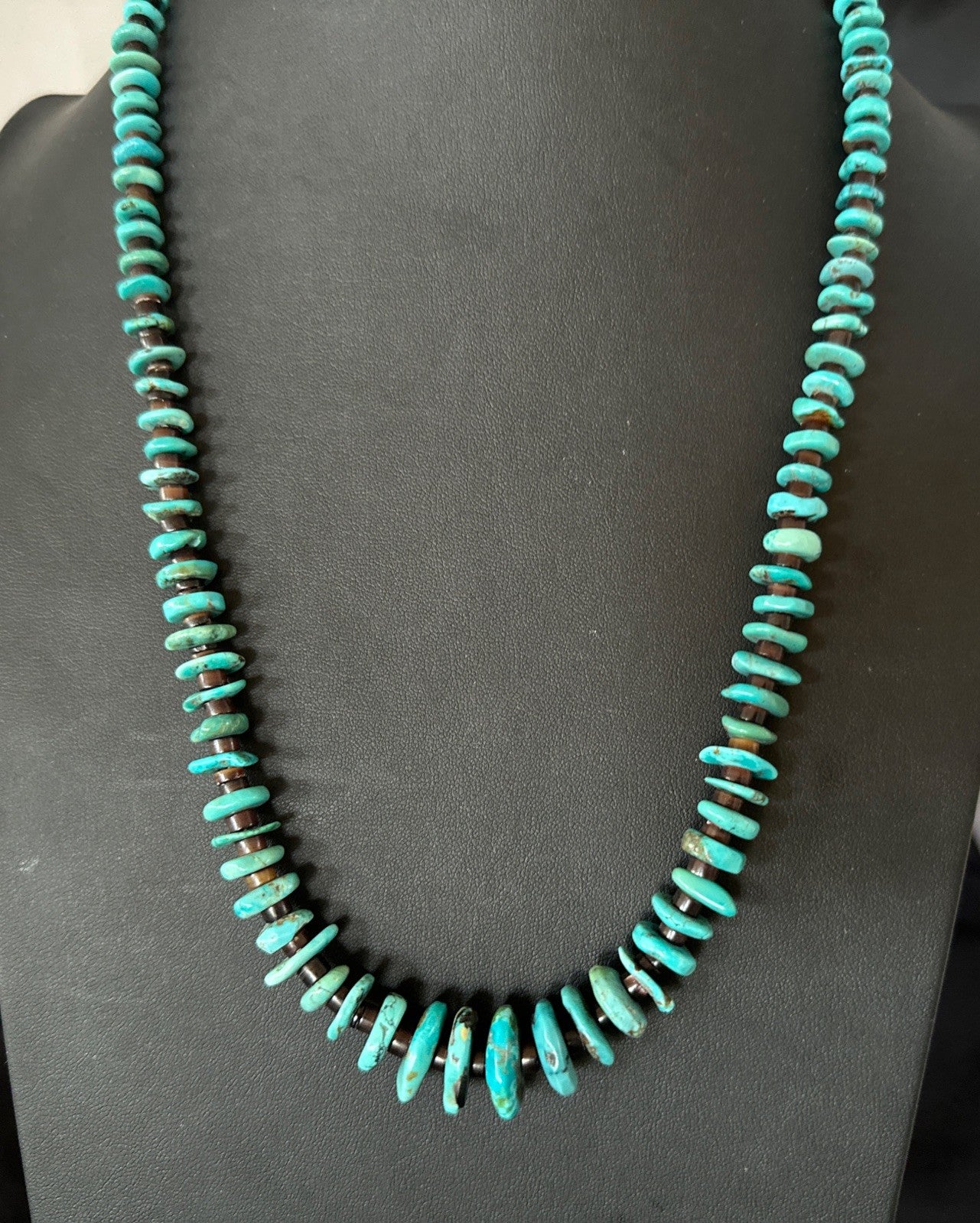 Navajo Blue Turquoise Shell Sterling Silver 24” Necklace 19710