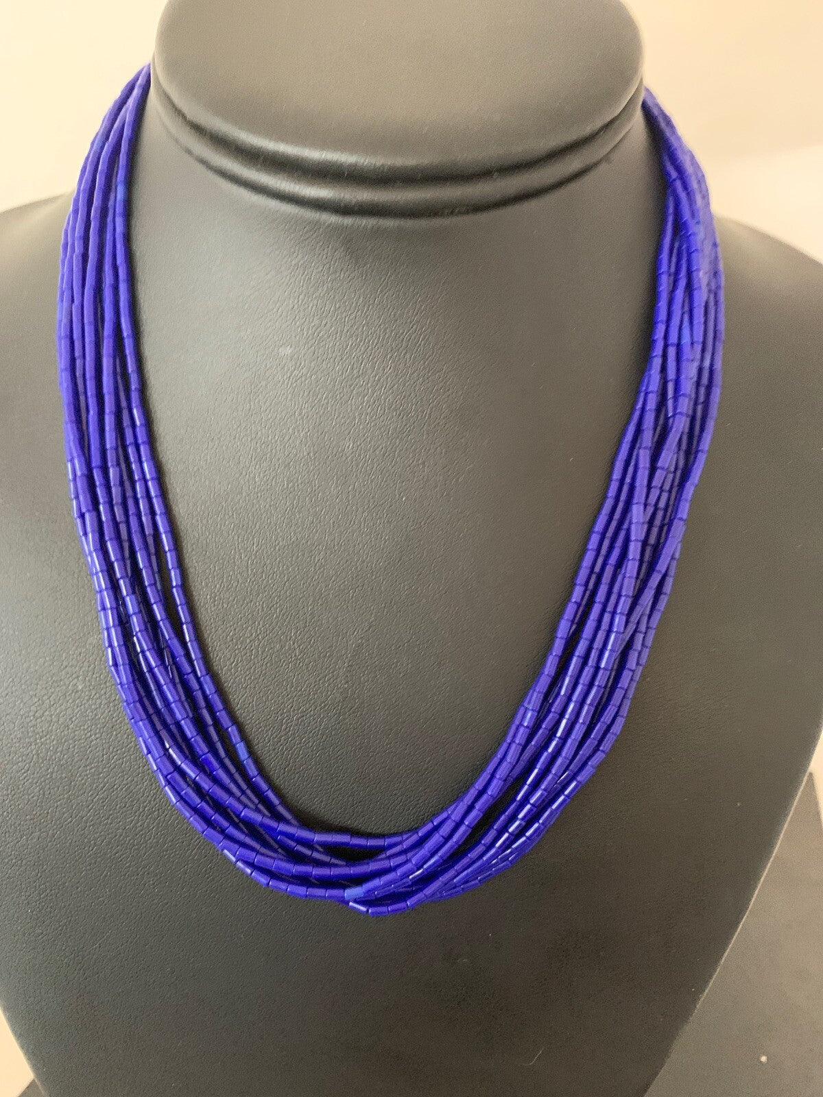 Blue Lapis Stabilized Heishi 10 Strand Sterling Silver Necklace 19" 2018