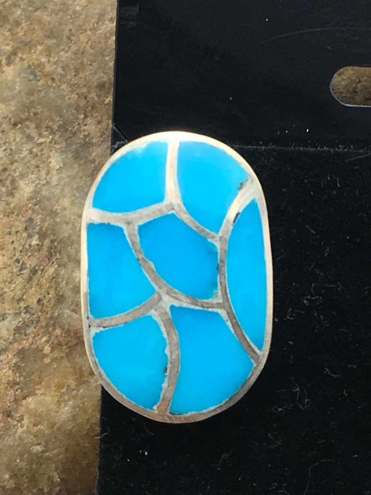 Blue Turquoise Zuni Sterling Silver Inlay Earrings 1.25" 1072
