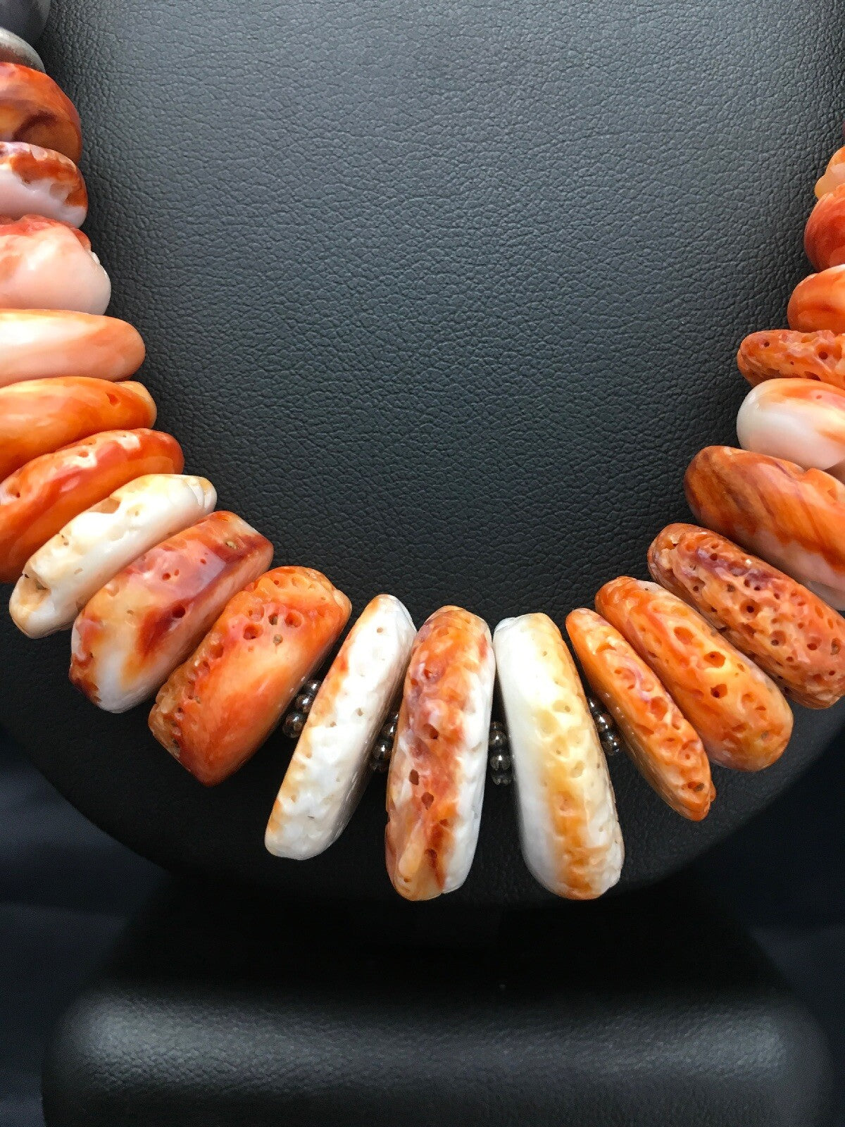 Orange Spiny Oyster Navajo Sterling Silver Necklace 02623
