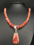 Spiny Oyster Pendant Turquoise Navajo Beads Necklace | Sterling Silver | Authentic Native American Handmade | 04890