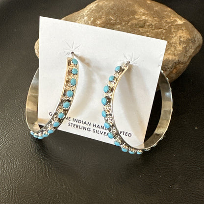 Zuni Petite Point Turquoise Cluster Earrings Sterling Silver Handmade 19770