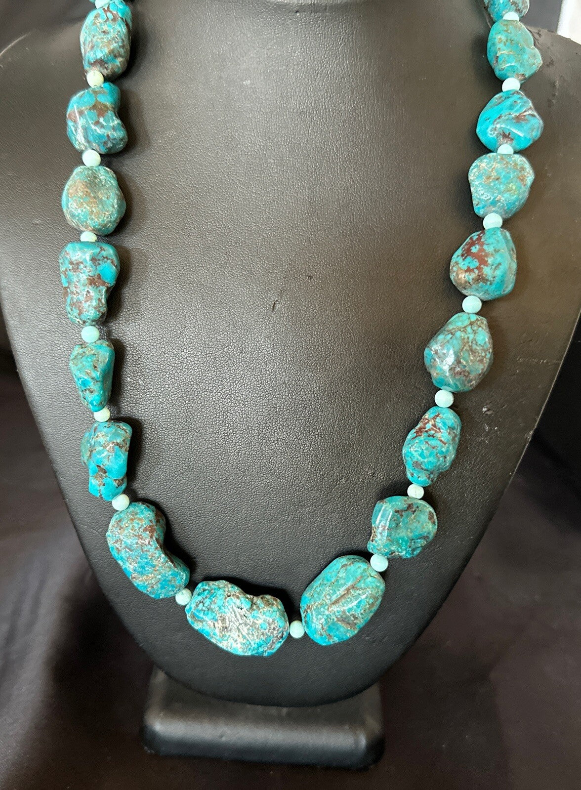 Blue Turquoise Chunky Nugget Navajo Sterling Silver Necklace 22” 18303