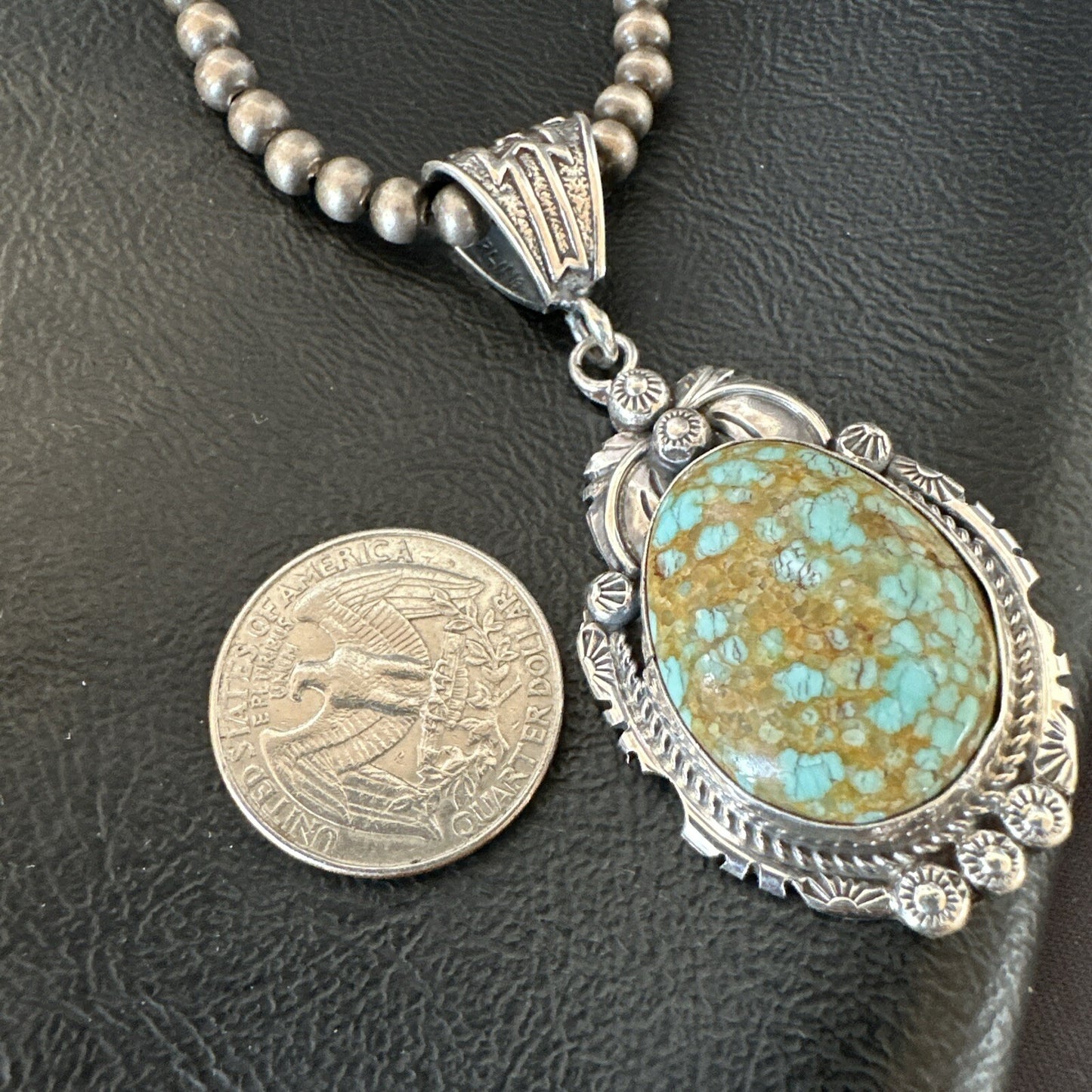 Mens Blue Turquoise#8 Pendant Navajo Sterling Silver Necklace 18078