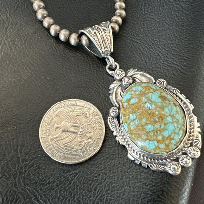 Mens Blue Turquoise#8 Pendant Navajo Sterling Silver Necklace 18078