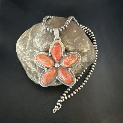 Navajo Apple Sponge Coral Sterling Silver Necklace Pendant 18133