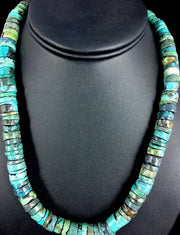 Blue Turquoise Bead 8mm Heishi Navajo Necklace 20" | Sterling Silver | Authentic Native American Handmade | 1135