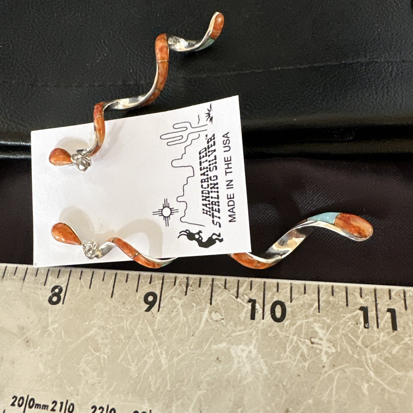 Orange Spiny Oyster Opal Sterling Silver Swirl Dangle Earrings 3" 19134